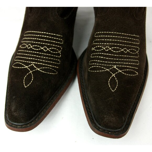 Steve Madden Saddle Suede Leather Slouchy Heeled Western Cowboy Boots Brown 6.5 - Picture 2 of 8